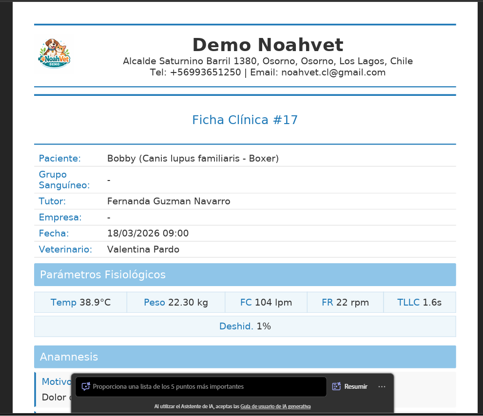 Documentos PDF en NoahVet