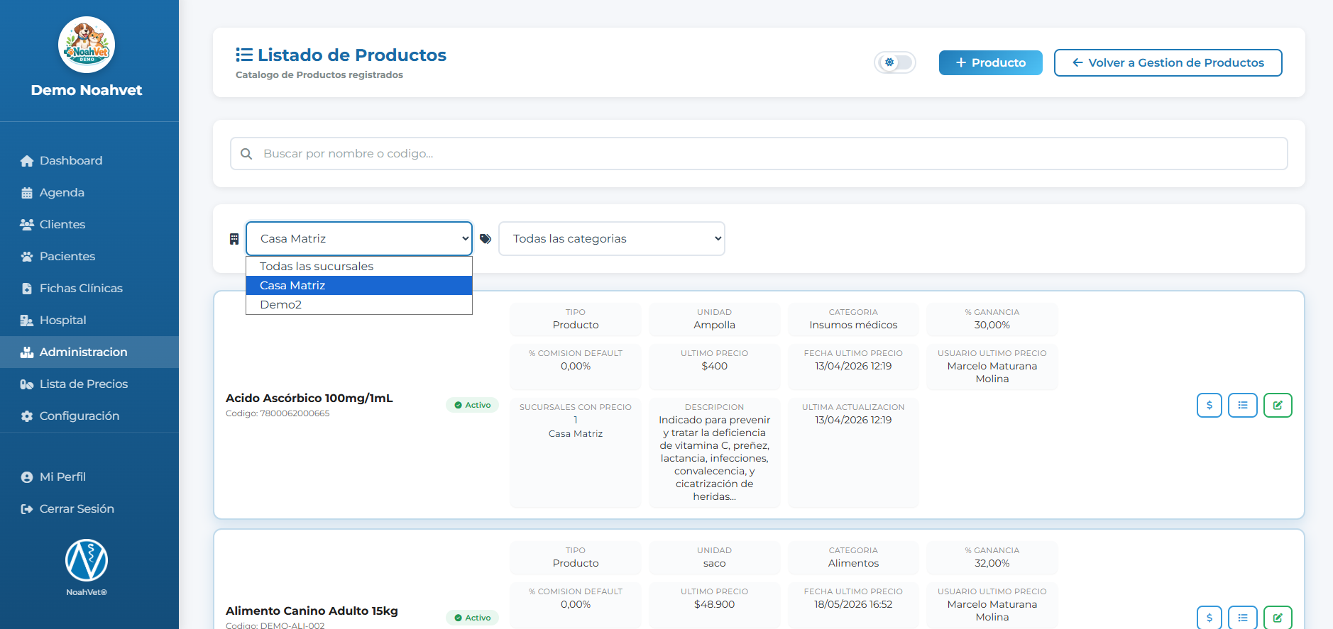 Gestión multi-sucursal en NoahVet
