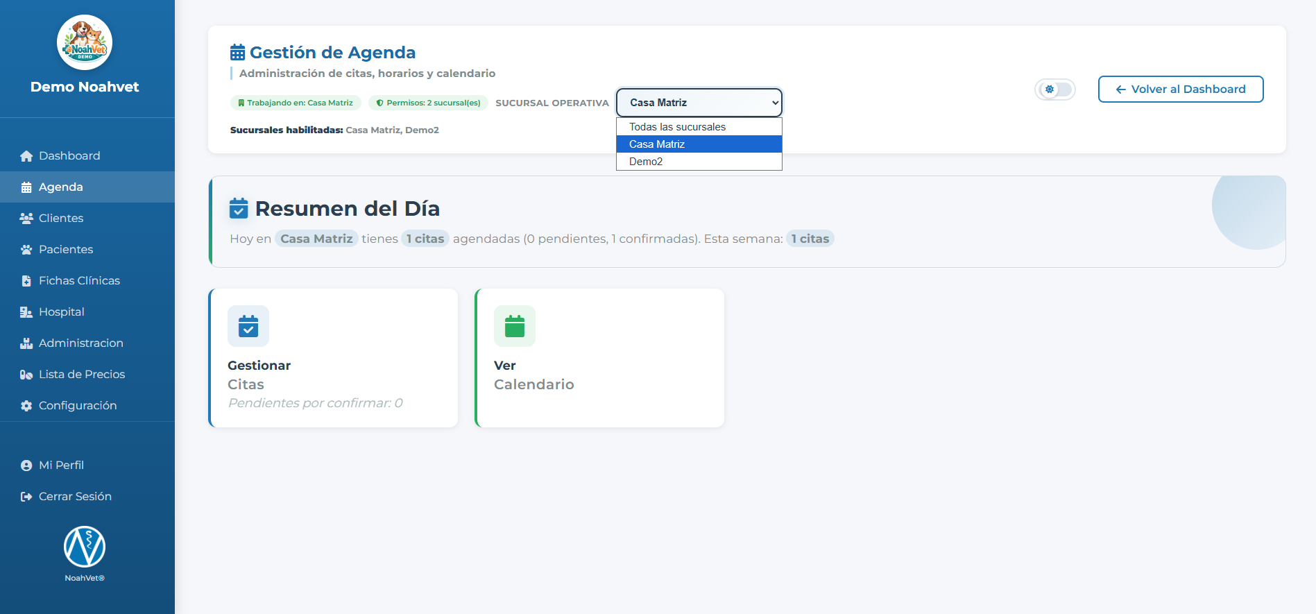 Agenda y caja por sede