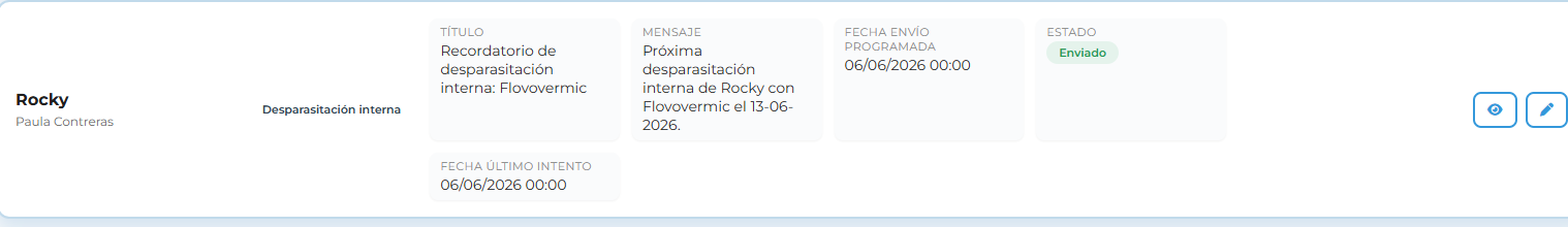 Estado de los recordatorios