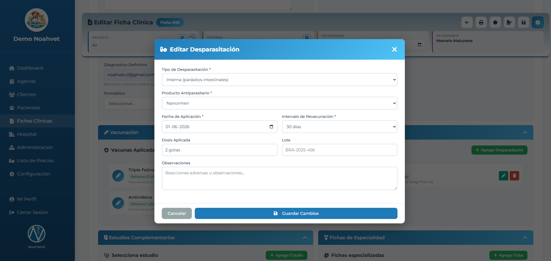 Registro de desparasitaciones
