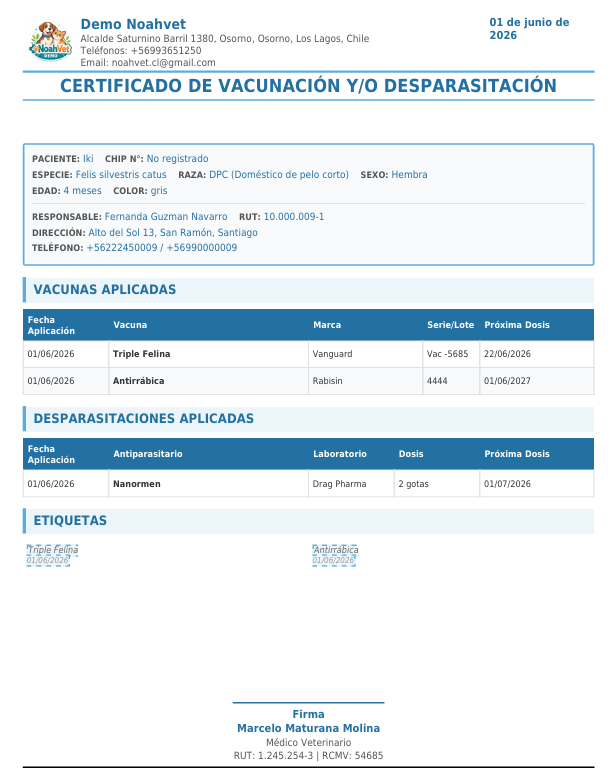 Certificado de vacunas y próximas dosis